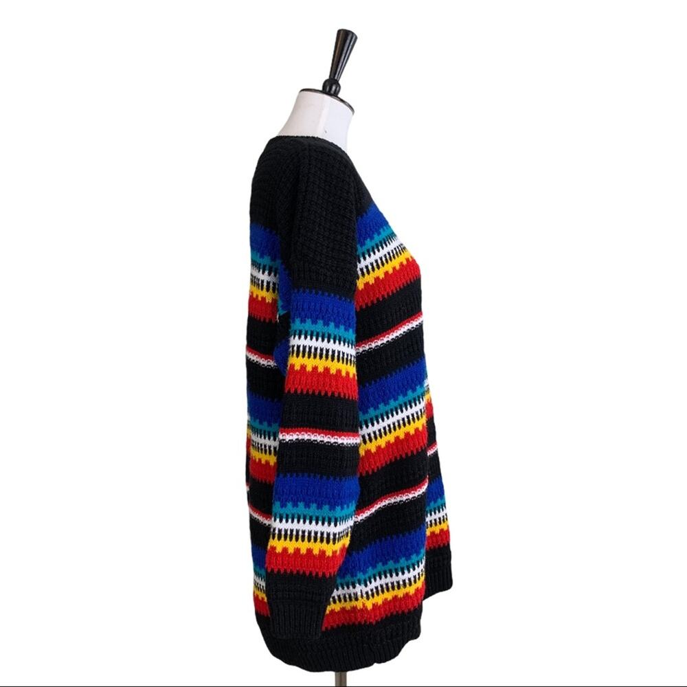 Vintage Cuddle Knit Women's Retro 80's Black Stripe Tunic Sknit Sweater Large - Picture 3 of 12